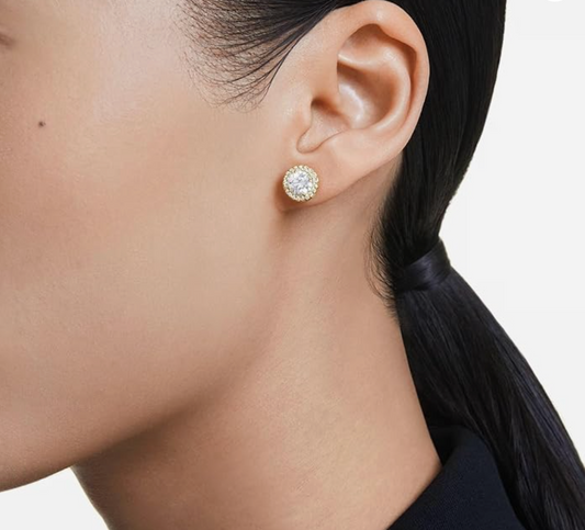 Gold Round-Cut Crystal Halo Stud Earrings