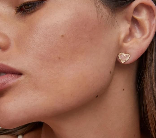 Gold Textured Bezel Sweetheart Blush Pink Stud Earrings