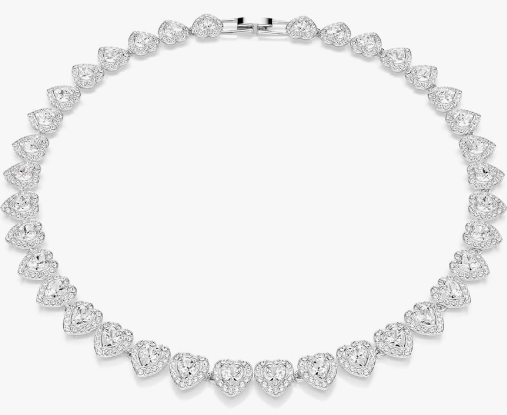 White Gold Radiant Pave-Halo Heart Tennis Choker Necklace