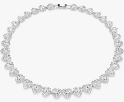 White Gold Radiant Pave-Halo Heart Tennis Choker Necklace