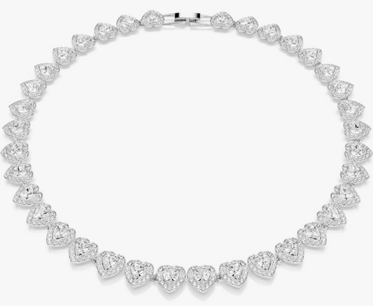 White Gold Radiant Pave-Halo Heart Tennis Choker Necklace