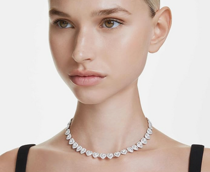 White Gold Radiant Pave-Halo Heart Tennis Choker Necklace