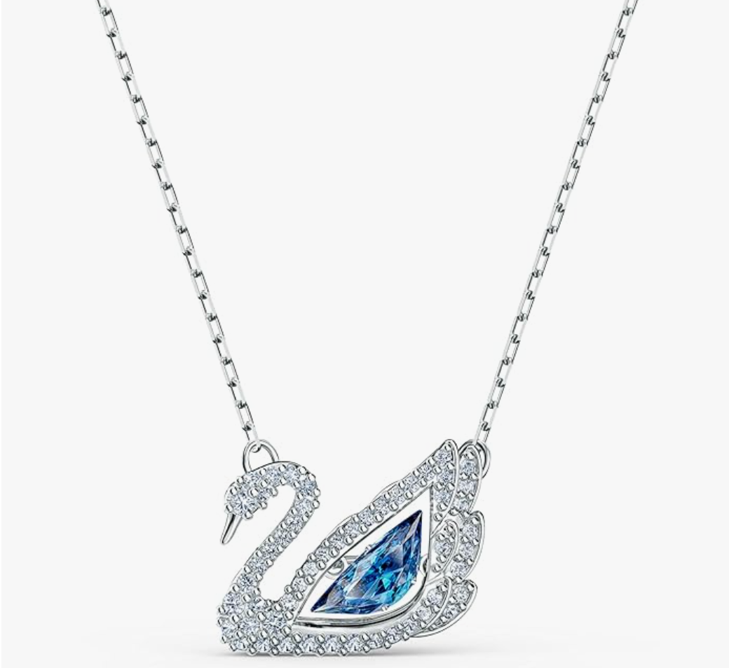White Gold Royal Blue Marquise Crystal Swan Pendant Necklace