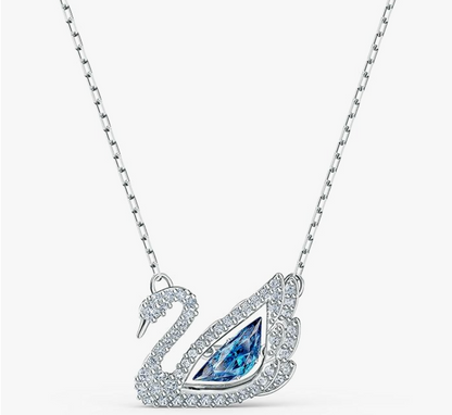 White Gold Royal Blue Marquise Crystal Swan Pendant Necklace