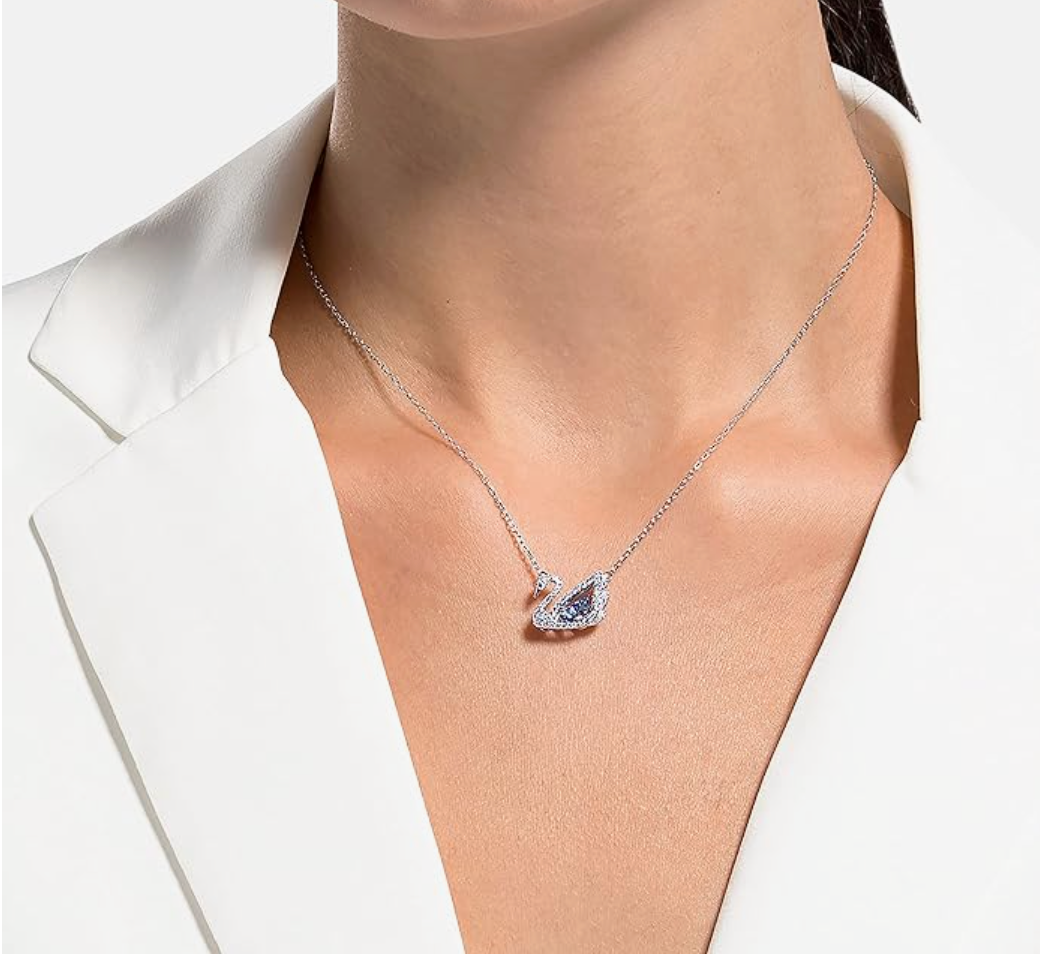 White Gold Royal Blue Marquise Crystal Swan Pendant Necklace