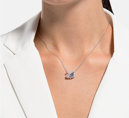White Gold Royal Blue Marquise Crystal Swan Pendant Necklace