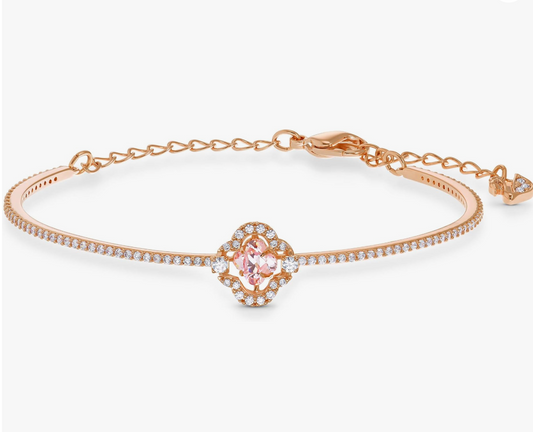 Rose Gold Quatrefoil Halo Pink Solitaire Half-Bangle Bracelet
