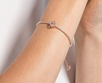 Rose Gold Quatrefoil Halo Pink Solitaire Half-Bangle Bracelet