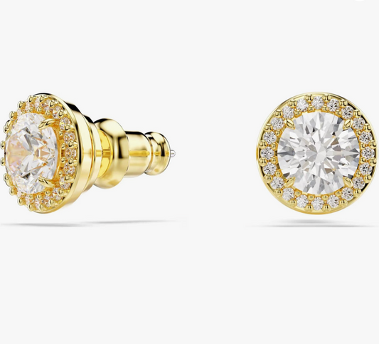 Gold Round-Cut Crystal Halo Stud Earrings