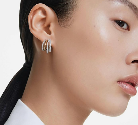 Mixed-Metal Quadruple Multi-Strand Pavé Hoop Earrings